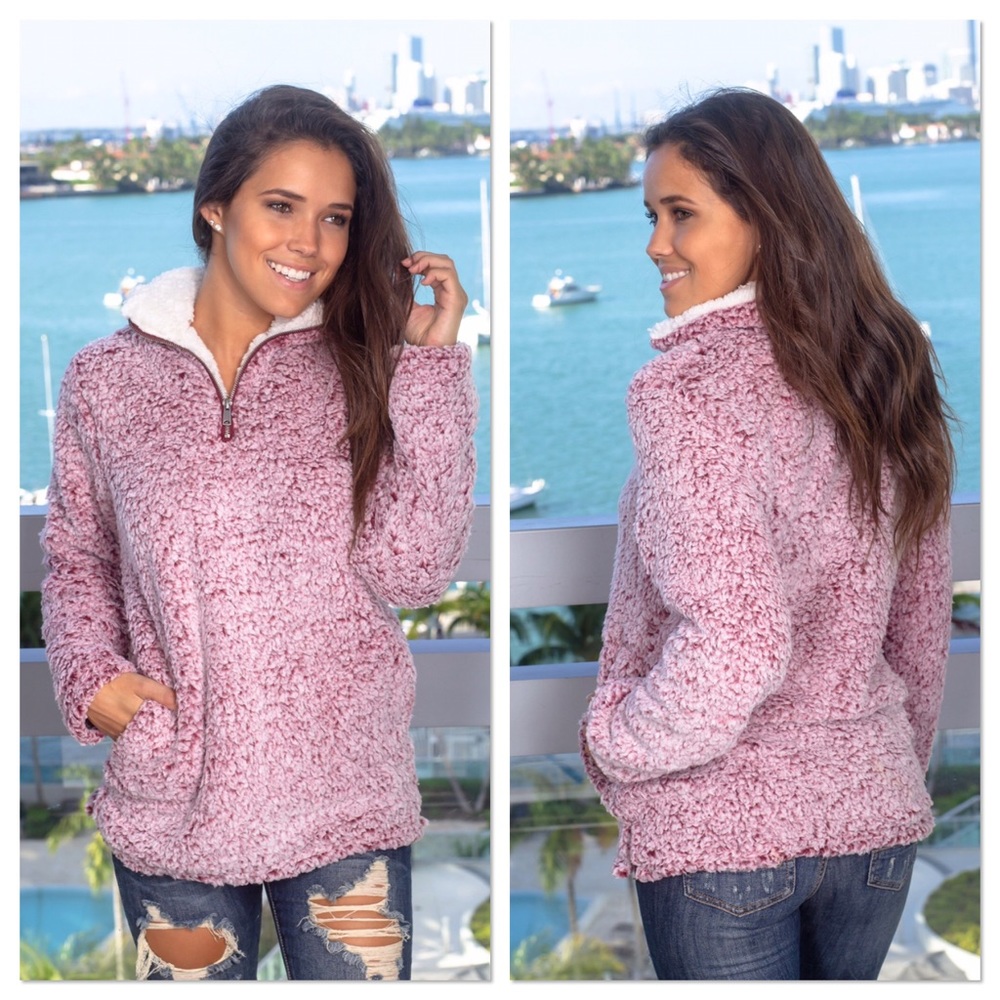 Wine Faux Sherpa Pullover - Picture 1 of 8